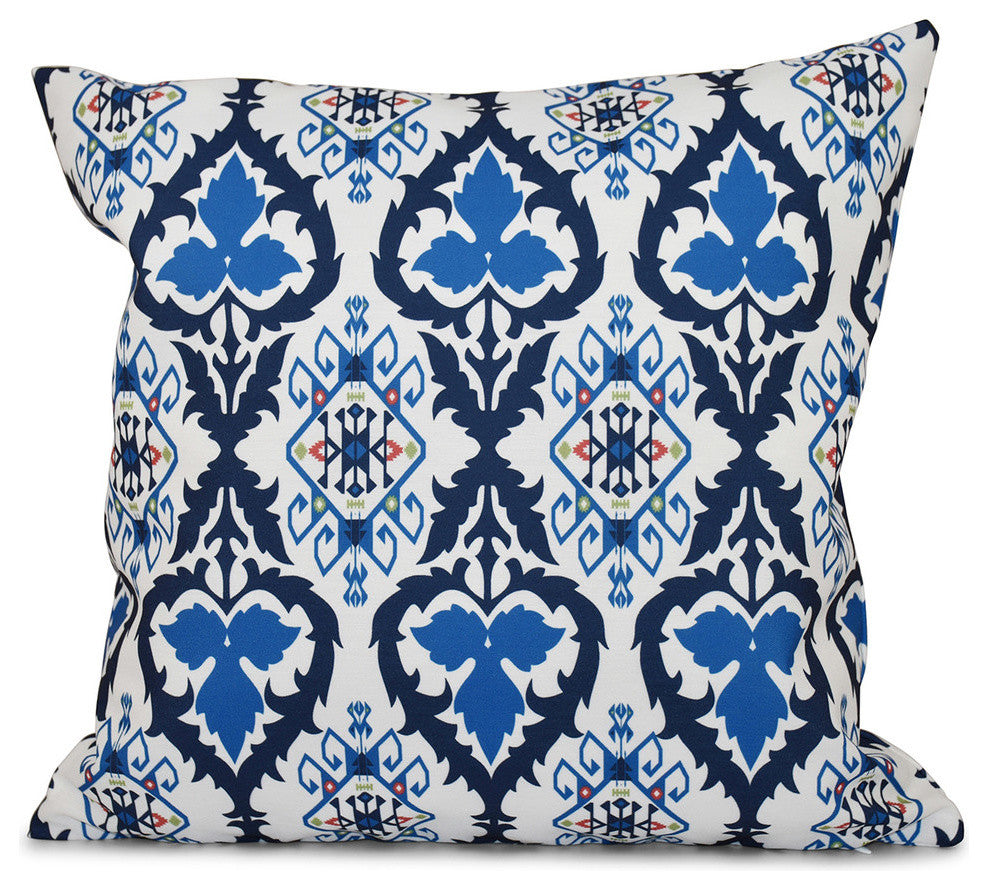 Bombay, Geometric Print Pillow, Navy Blue, 16"x16"