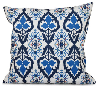 Bombay, Geometric Print Pillow, Navy Blue, 16"x16"