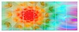 Red Fractal Petals Dandelion, Floral Canvas Art Print, 83"x32", 7 Panels