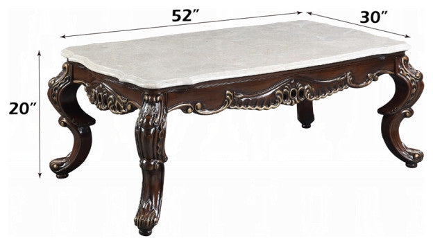 ACME Benbek Coffee Table, Marble and Antique Oak Finish