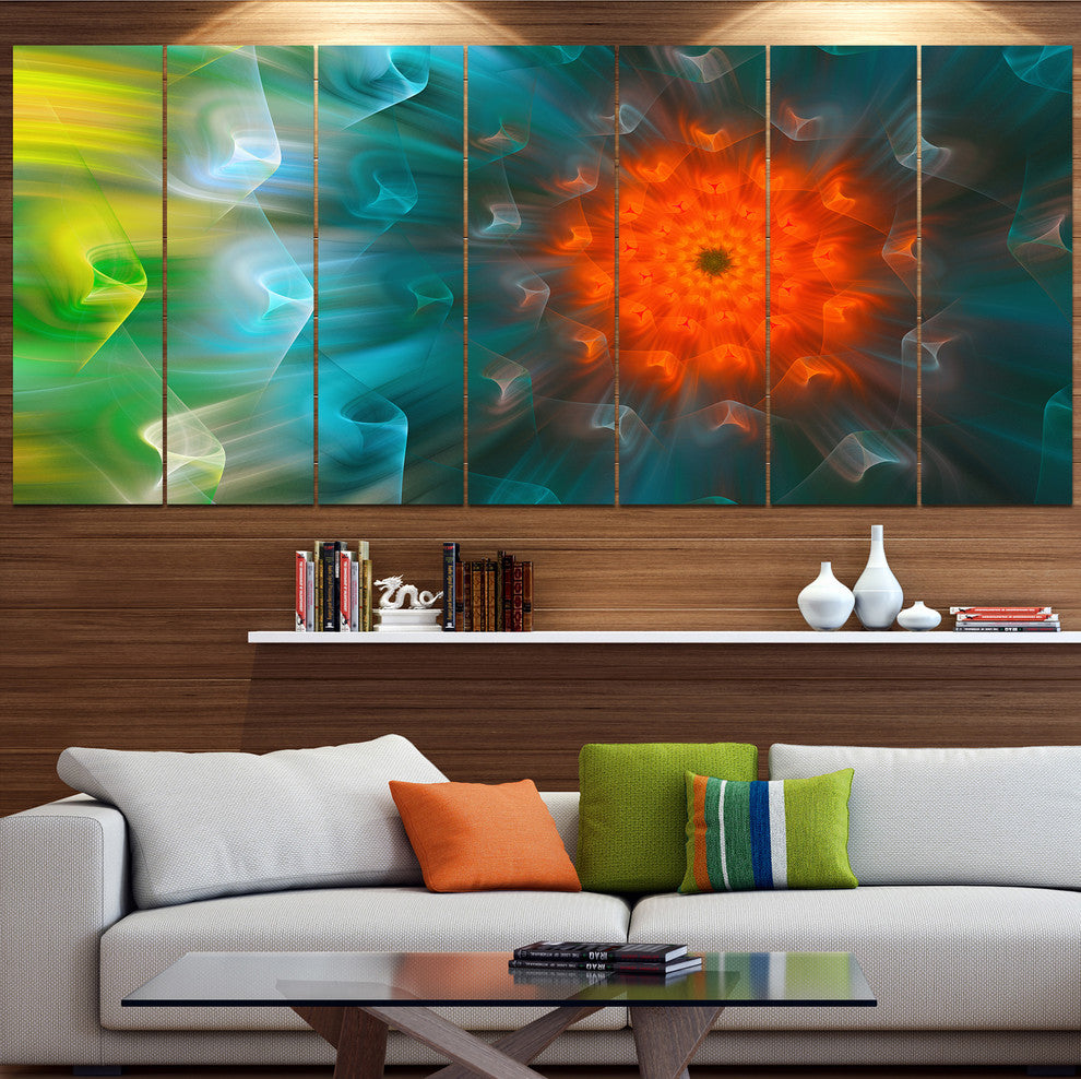 Multi Color Fractal Petals Dandelion, Floral Canvas Art Print, 83"x32", 7 Panels