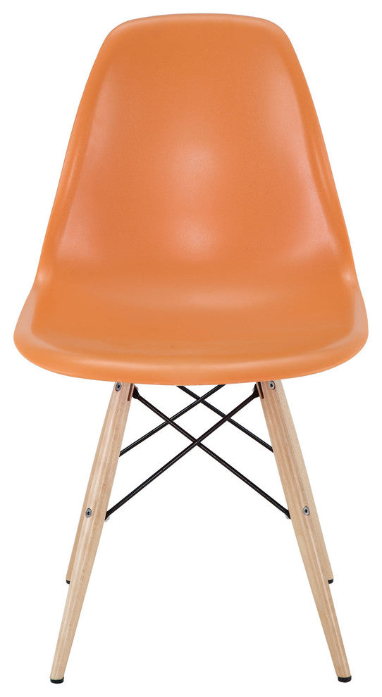 Modern Eiffel Side Chair Wood Dowel Base, Orange