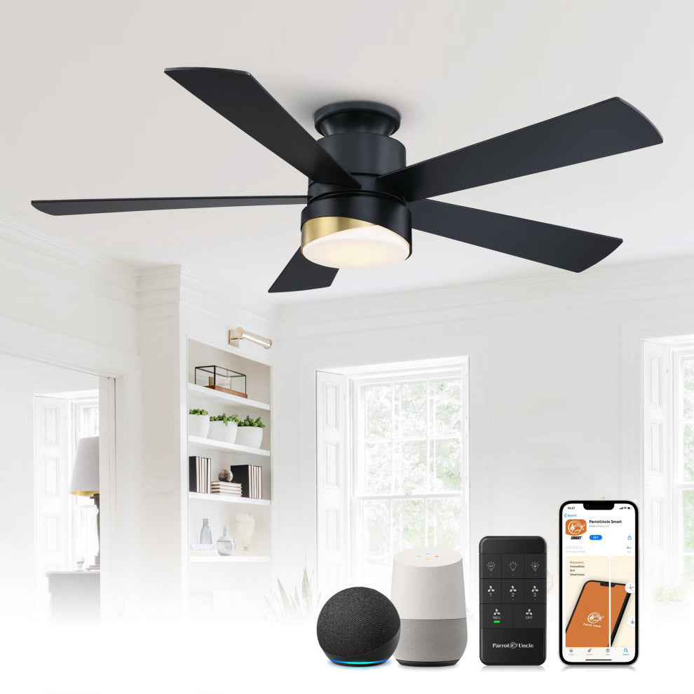 52 in LED Indoor Matte Black Smart Ceiling Fan with Light and Remote