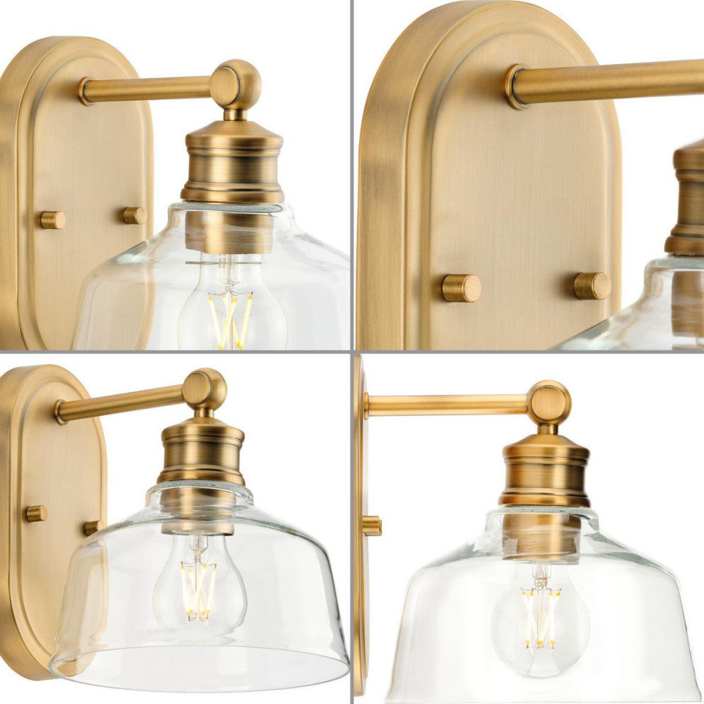 Singleton 1-Light 7.62" Vintage Brass Farmhouse Vanity Light, Clear Glass Shade