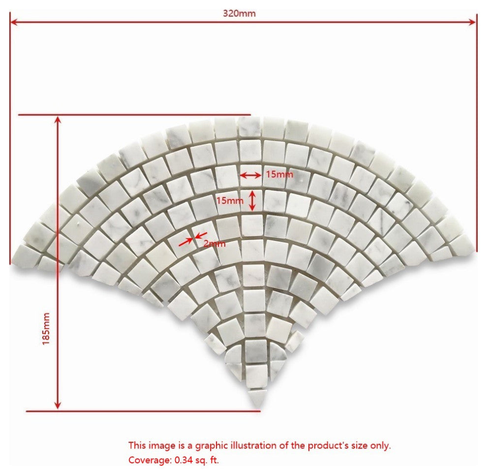 Carrara Marble European Fan Mini Tile Fish Scale Scallop Mosaic Polish, 1 sheet
