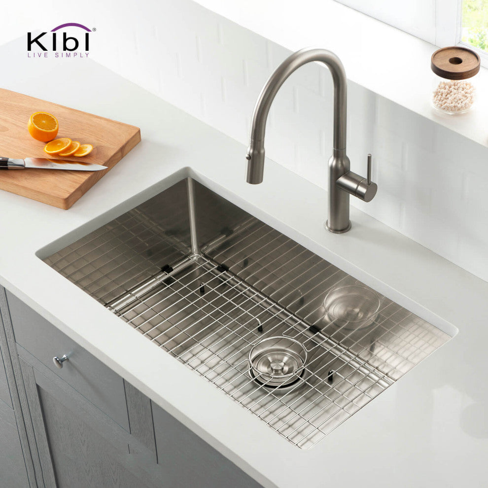KIBI Handcrafted Undermount Single Bowl 16 gauge Stainless Steel Kitchen Sink, 3