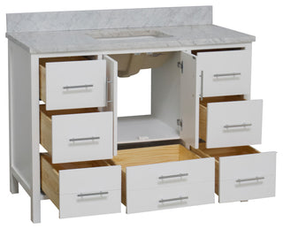 California 48" Bathroom Vanity, White, Carrara Marble