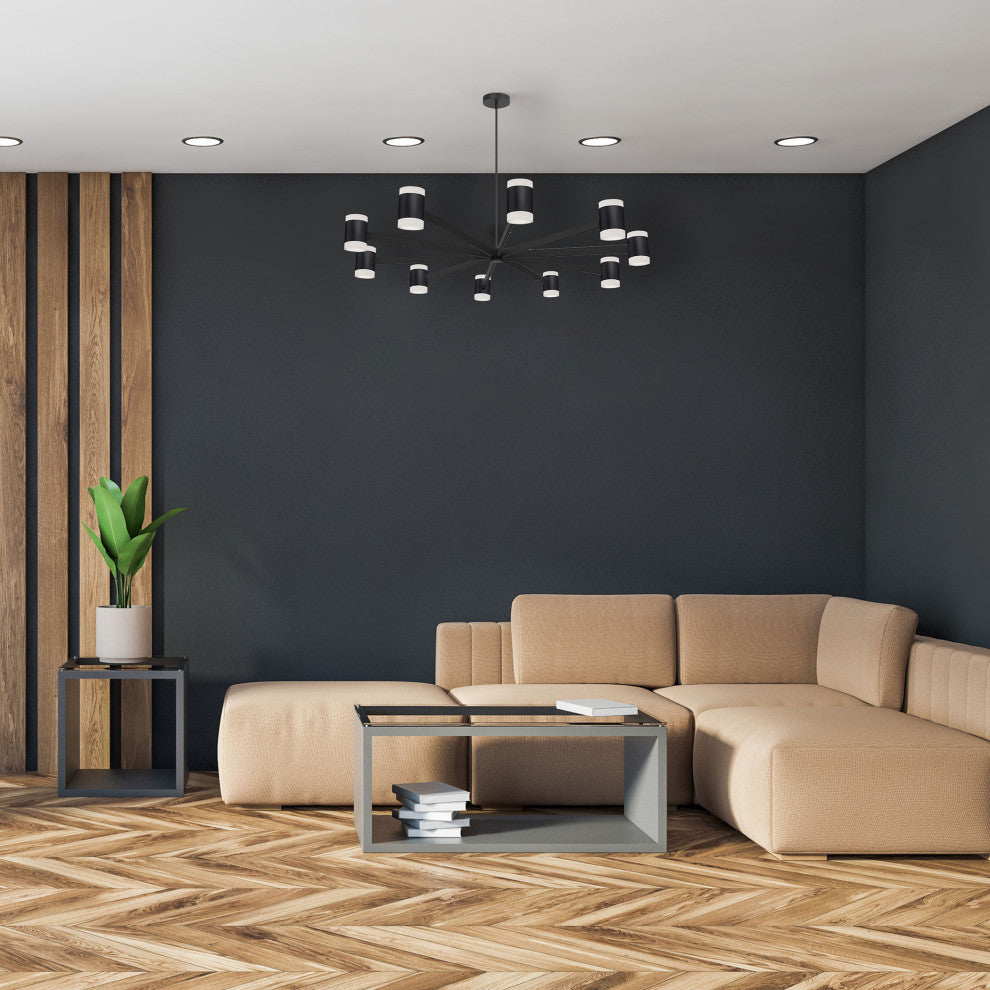 Wilson Modern 20 Light Matte Black White Metal Chandelier