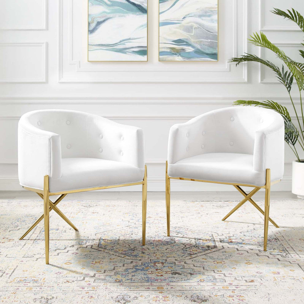 Side Dining Chair, Set of 2, Velvet, Metal, White, Modern, Bistro Restaurant