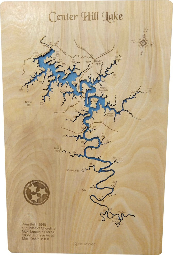 Center Hill Lake, Tennessee-Wood Lake Map, Medium Standout