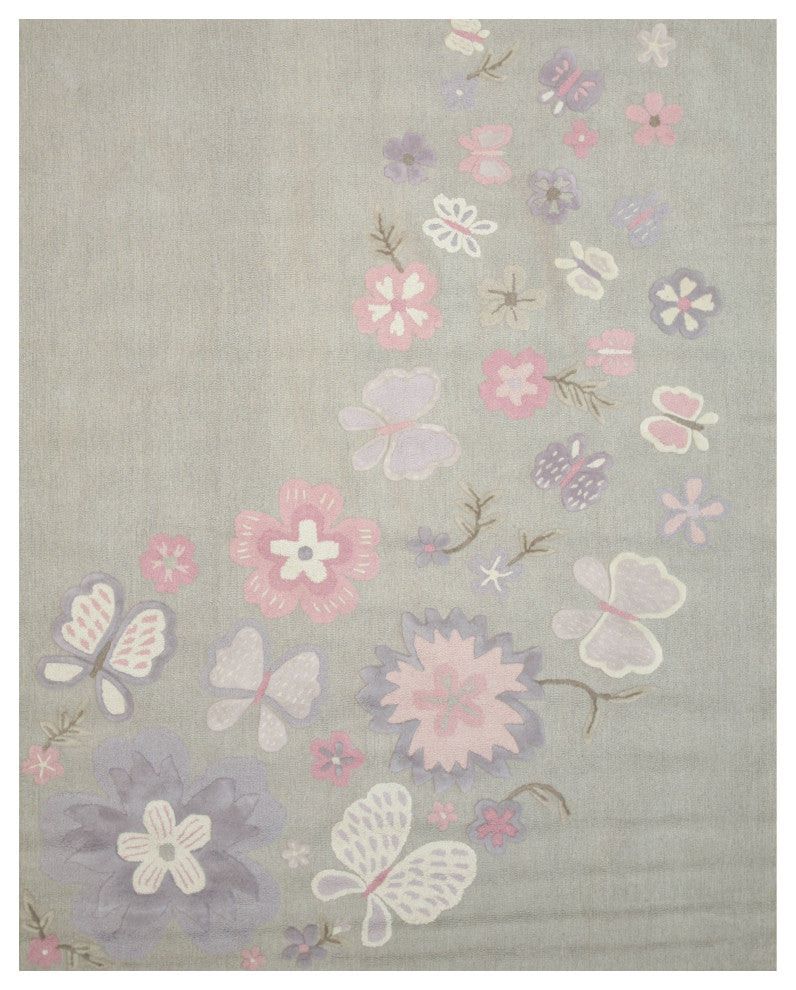 EORC Gray Hand-Tufted Wool Kid's Butterfly Rug 2' x 3'