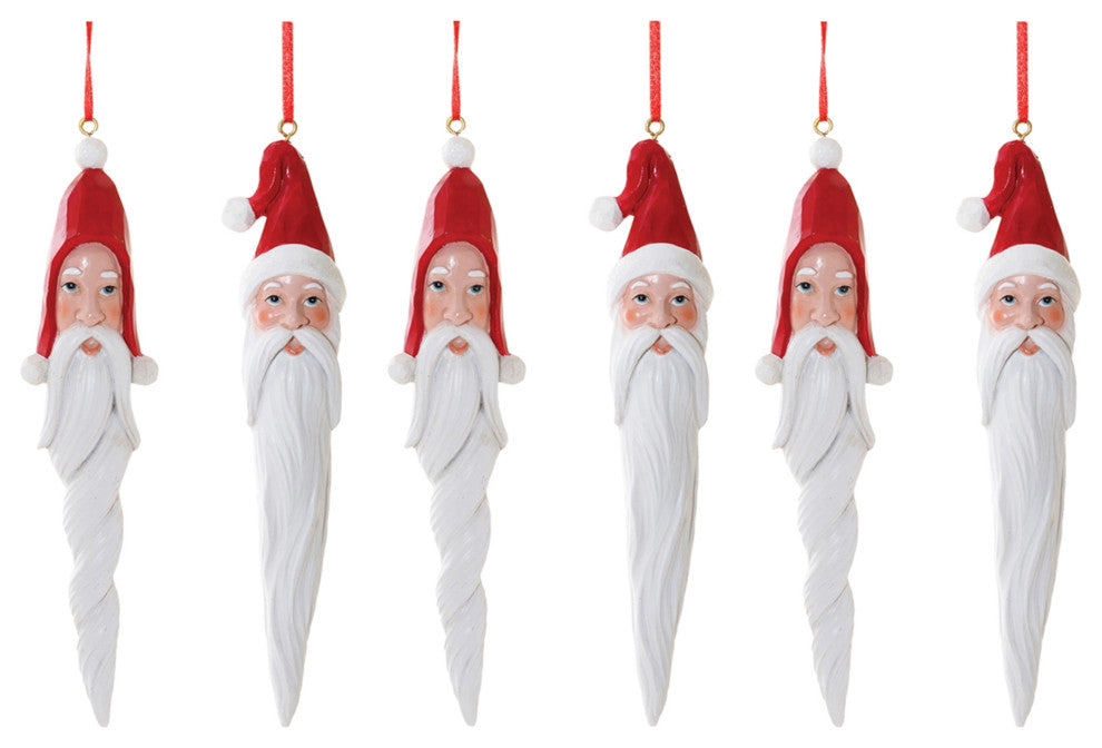Carved Santa Drop Ornament, 6-Piece Set