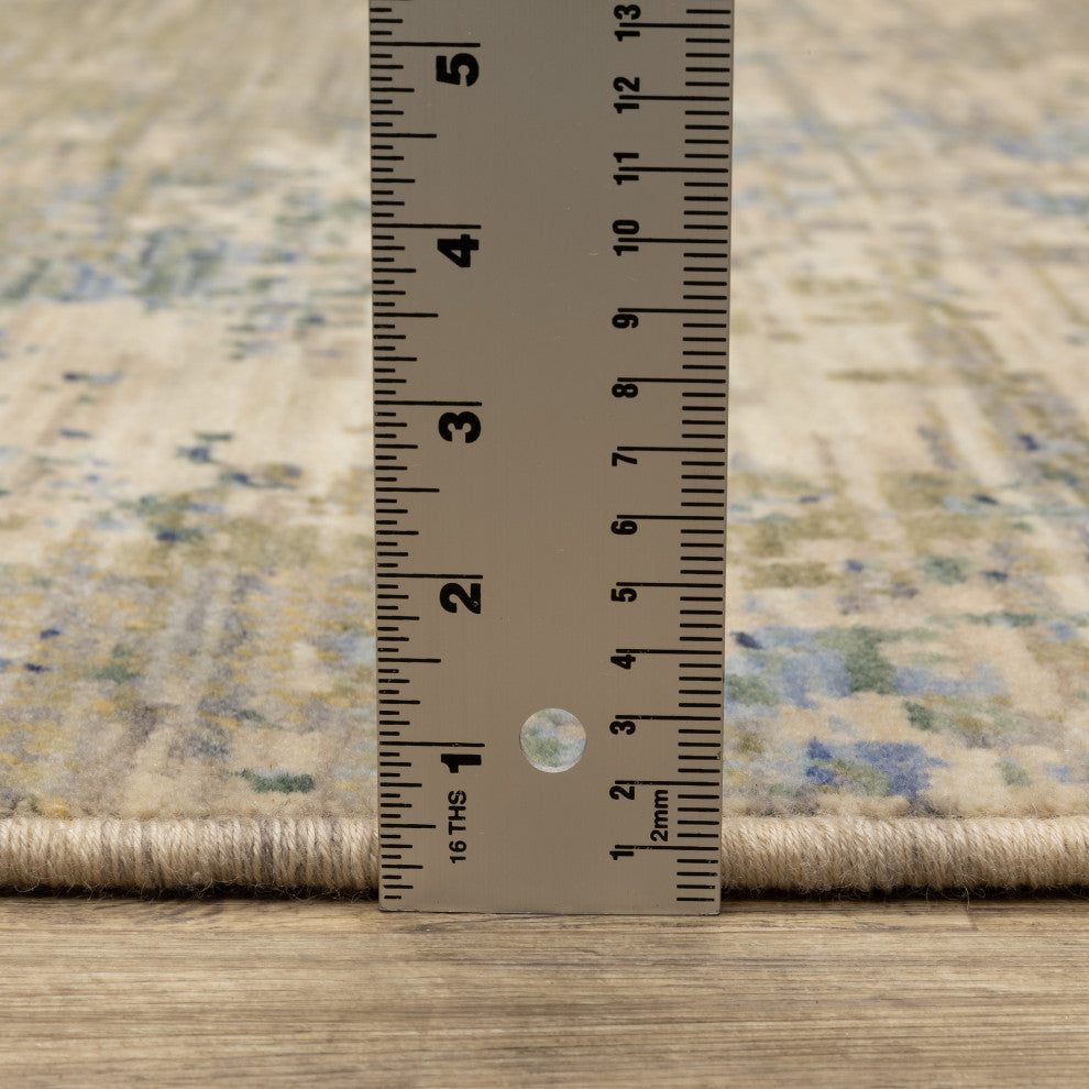 Saturn Modern Abstract Beige/Blue Multi Wool Blend Area Rug 3'3" x 5'