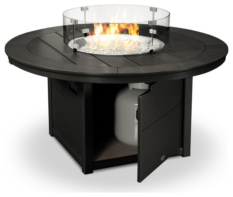 Polywood Round 48" Fire Pit Table, Black