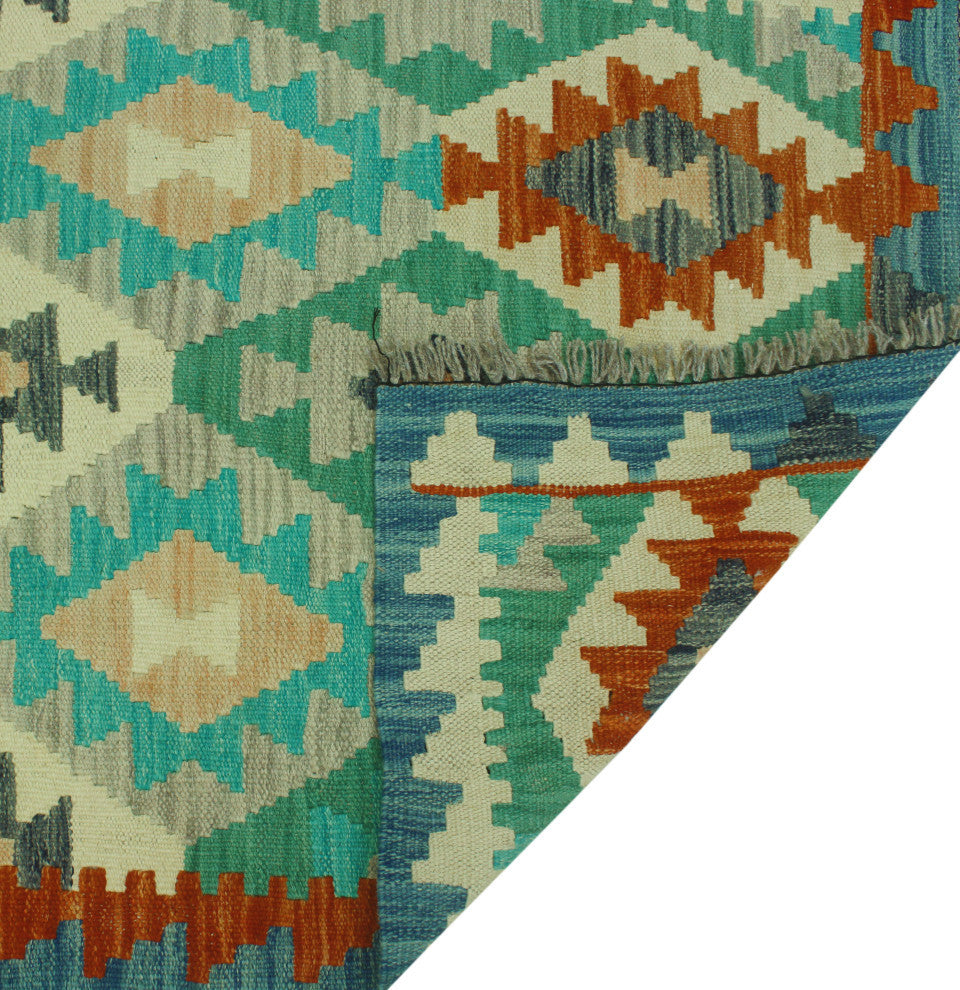 Sun Faded Kilim Mahabbat Blue/Rust Runner, 2'7x7'10