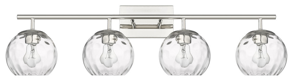Mackenzie Polished Nickel <br> 4-Light Bath Vanity With Rippled Water glass