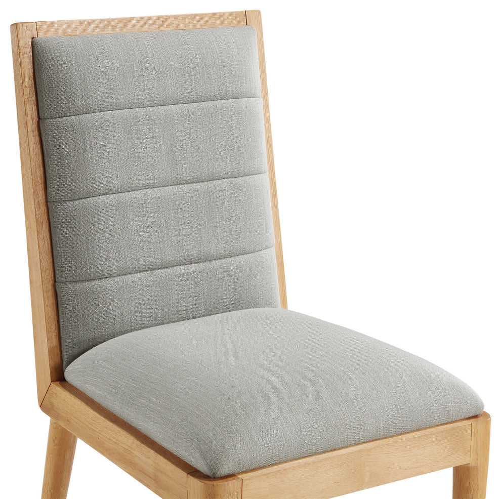 Bristol UpholsteredDining Chair, Set of 2, Grey, Linen Textured Fabric, Natural Finish