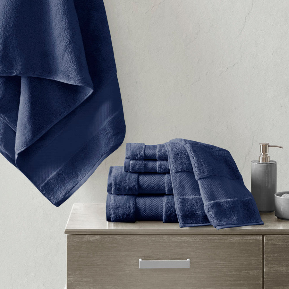 Madison Park Signature Turkish Cotton 6 Piece Bath Towel Set, Navy