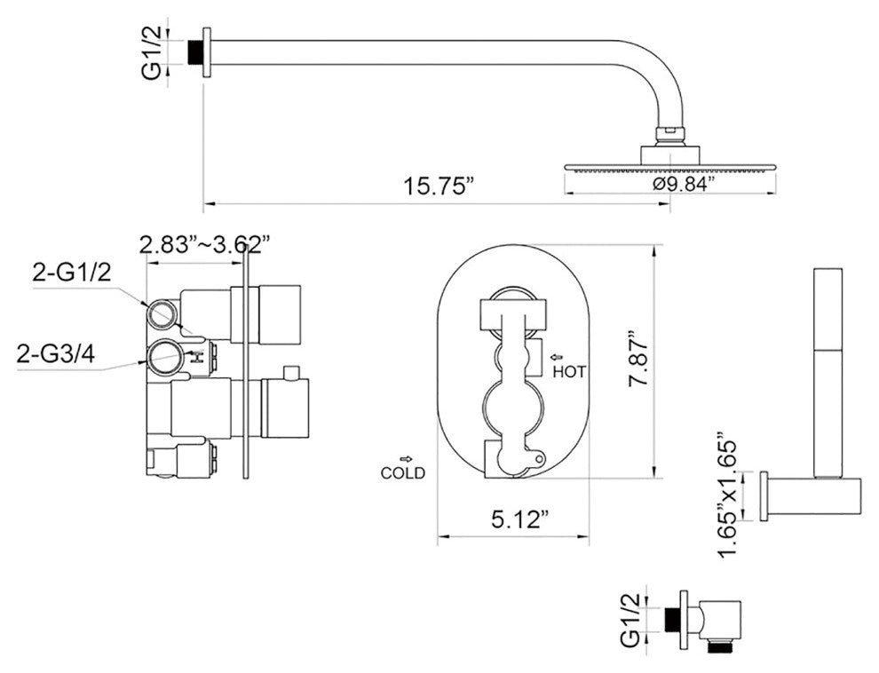 10" Thermostatic Complete Shower System With Rough-in Valve, Matte Black