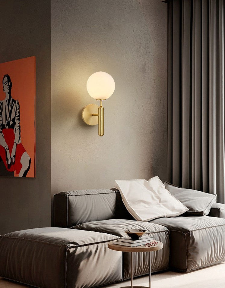 Modern Glass Wall Lamp in the Ball Shape, Living Room, Bedroom, Gold, White, Warm Light