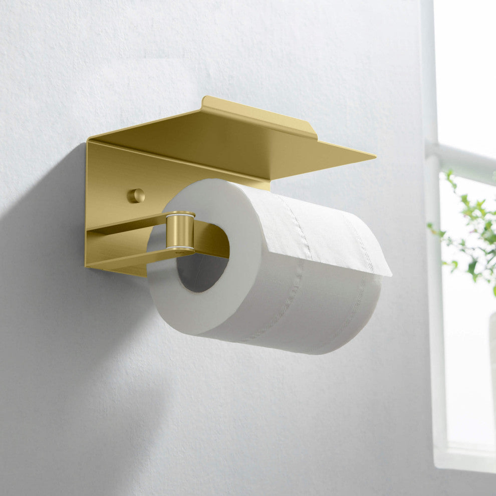 Deco Toilet Paper Holder With Shelf, Brushed Gold