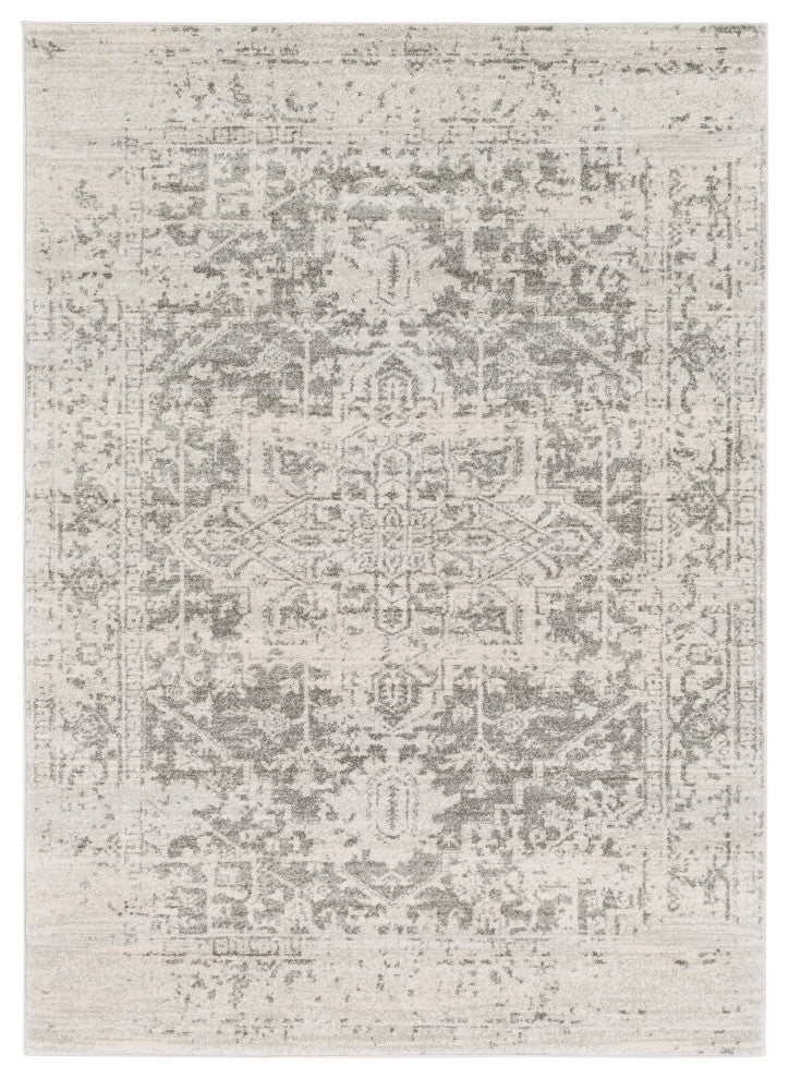 Harput Traditional Black and Light Gray Area Rug, 7'10"x10'3"