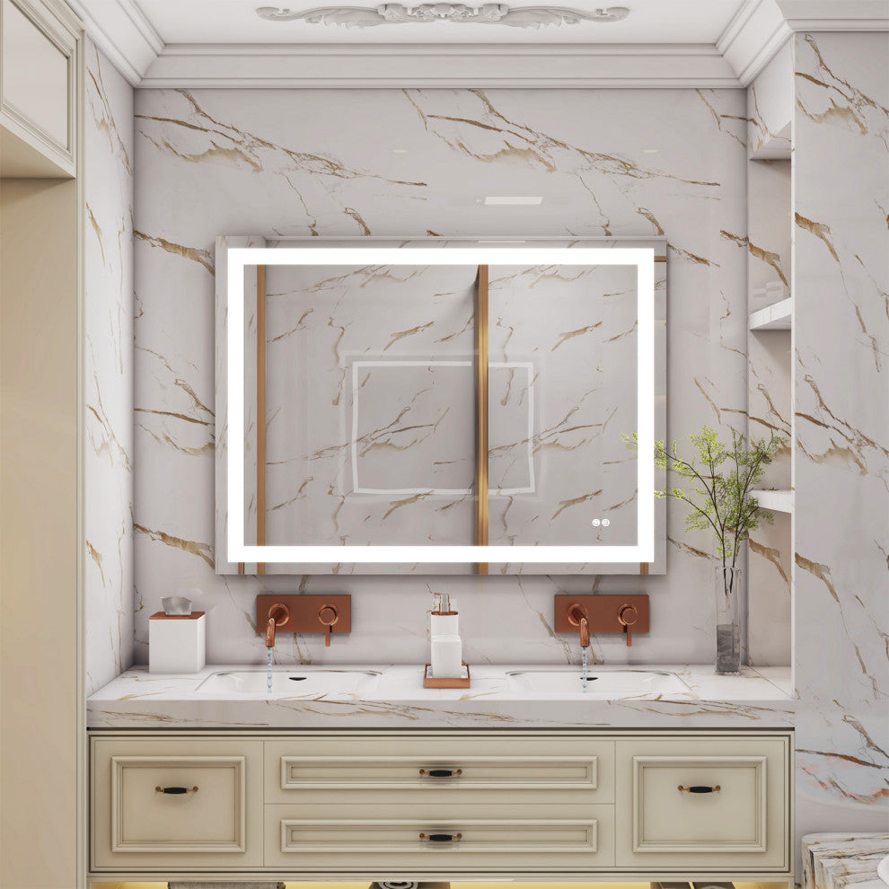 Frameless LED Bathroom Vanity Mirror With Defogger Dimmer, 48"x36"
