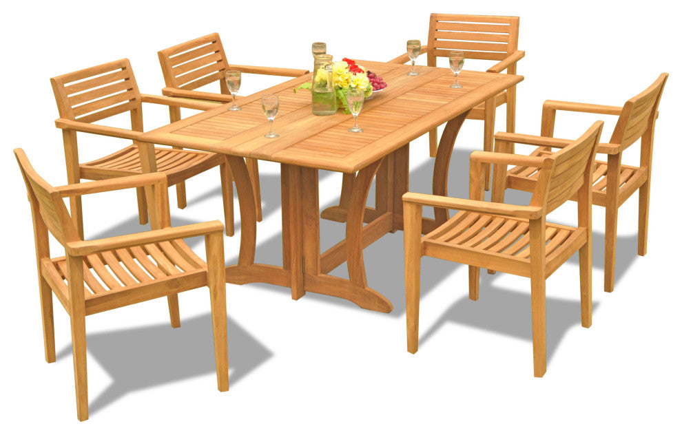 9-Piece Outdoor Patio Teak Dining Set: 69" Table, 6 Montana Stacking Chairs