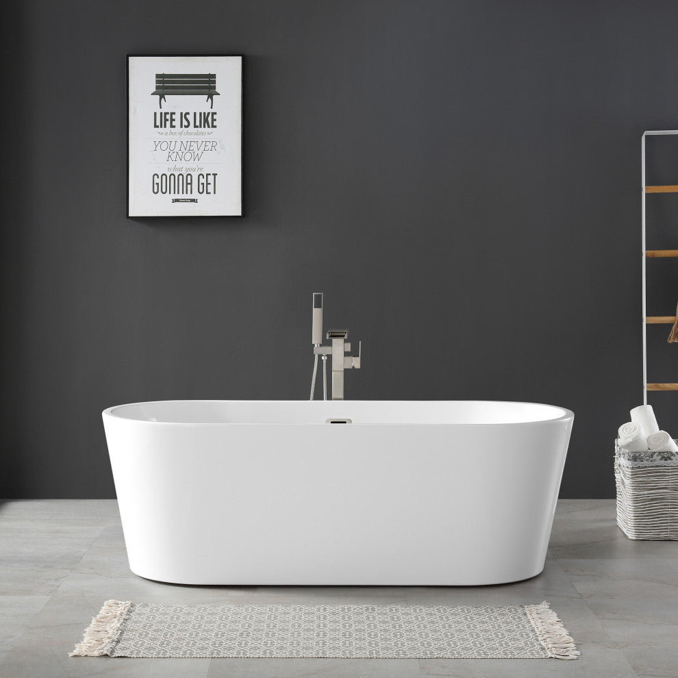 OVE Decors Lyra 67" Seamless White Acrylic Freestanding Oval Bathtub