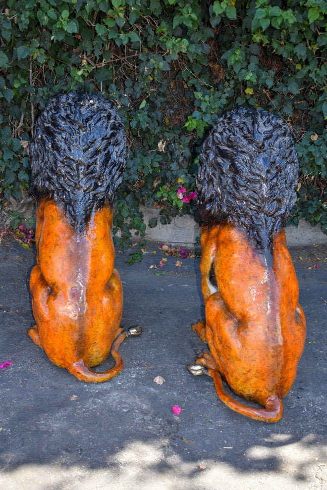 Pair Of Colored Standing Lions Made of Bronze Statue Size: 29" x 44" x 41"H