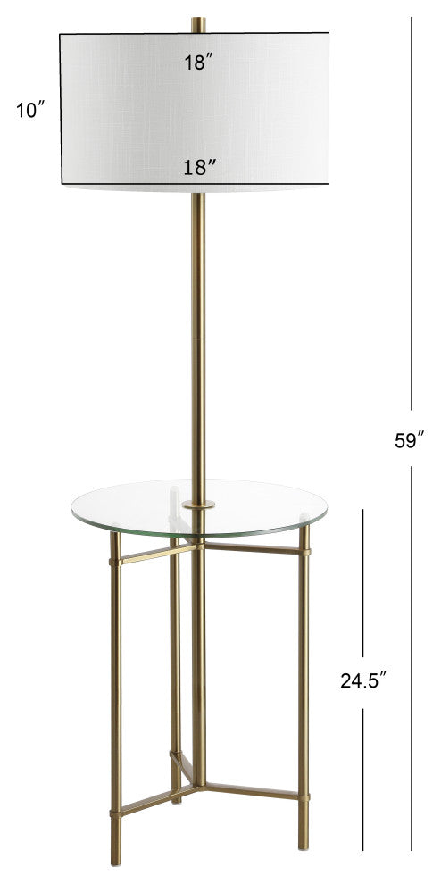 Charles 59" Metal, Glass LED Side Table and Floor Lamp, Brass