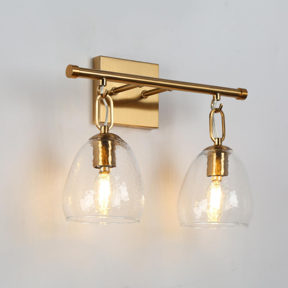 LNC Polished Gold Modern Textured-Glass Bell Wall Sconce, 2 Lights