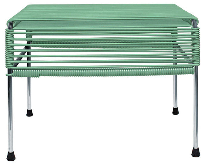 Atom Indoor/Outdoor Handmade Ottoman with Chrome Frame, Seafoam Weave