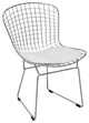 Mid Century Modern Chrome Wire Dining Side Chair, Chrome Frame, White Pad