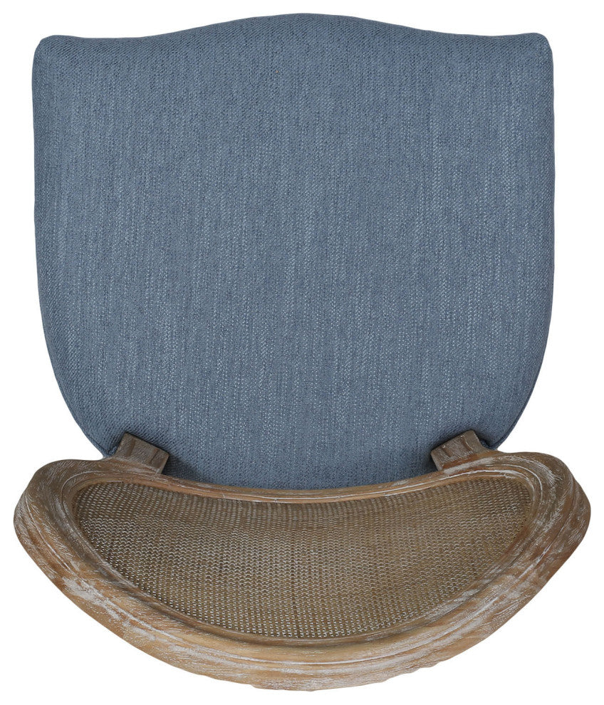 Camilo Wooden Dining Chair With Wicker and Fabric Seating, Set of 2, Light Blue, Natural