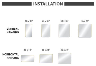 Shatterproof Wall Mount Metal Frame Mirror, FM2, Brushed Gold, 24"x36"