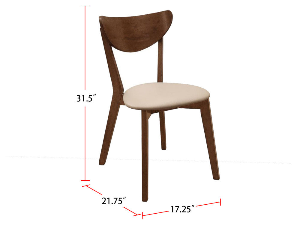 Set of 2 Dining Side Chairs, Beige and Chesnut