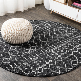 Moroccan HYPE Boho Vintage Diamond Black/Ivory 6' Round Area Rug