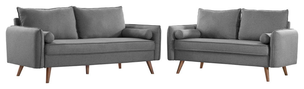 Revive Upholstered Fabric Sofa and Loveseat Set Light gray