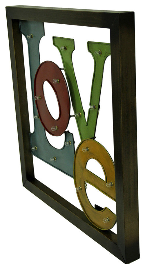 Colorful LED lighted Metal Framed LOVE Wall Sculpture