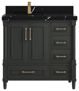 Aberdeen 36 Left Offset Bath Vanity in Black Top 2" Calacatta Black