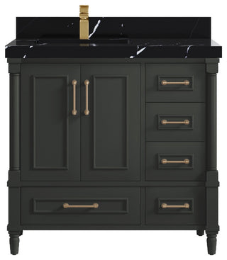 Aberdeen 36 Left Offset Bath Vanity in Black Top 2" Calacatta Black