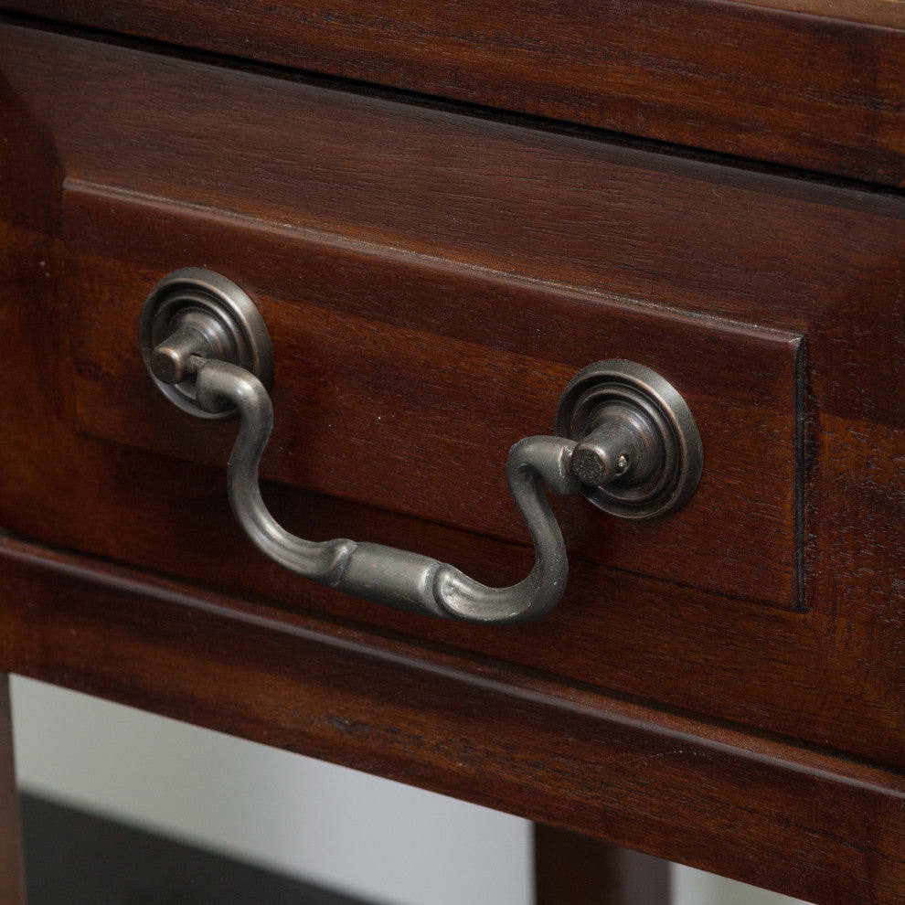 GDF Studio Noah Acacia Wood Accent Table With Bottom Drawer, Brown Mahogany