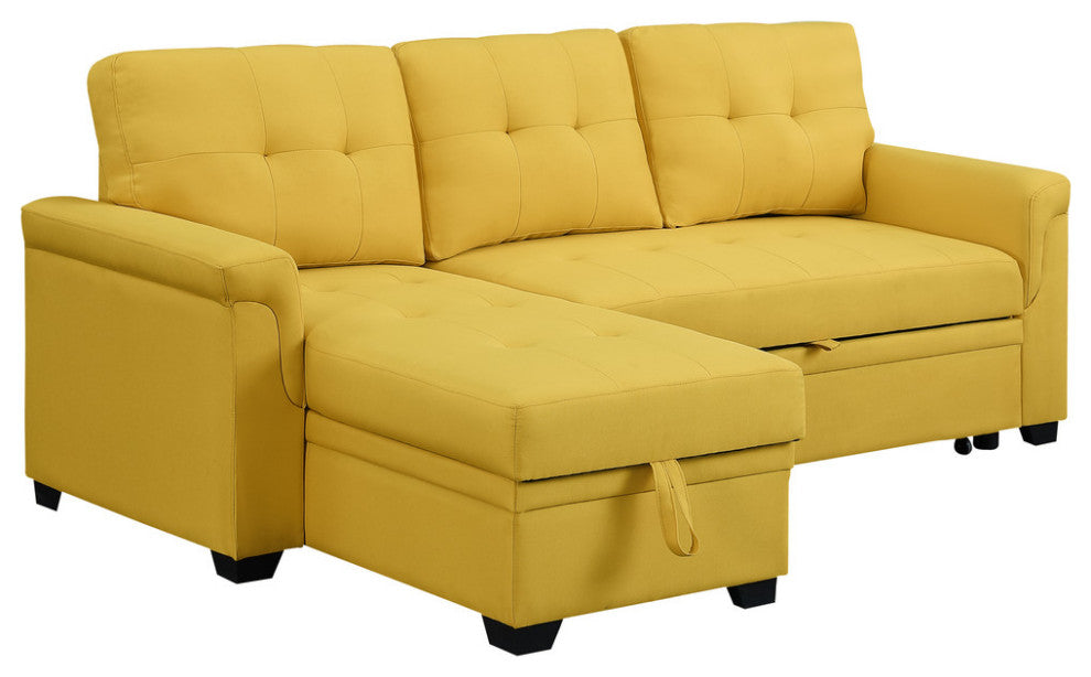 Lucca Linen Reversible Sleeper Sectional Sofa, Yellow
