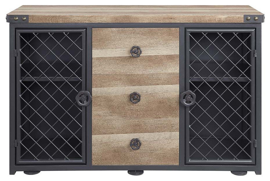 Wood Server With 2 Doors and 3 Drawers, Oak and Sandy Black