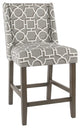 Wooden Counter Stool with Lattice Plaid Fabric Upholstered Seating, Gray & Brown