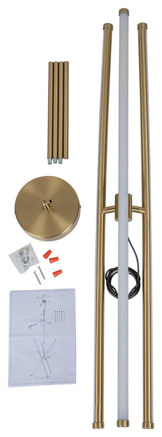 3-Light Modern Simple Led Tube Sputnik Chandelier, Brass