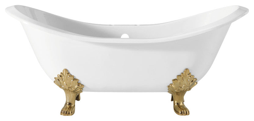 Cheviot Products Regency Cast Iron Tub W/ Lion and Faucet Holes, Polished Brass