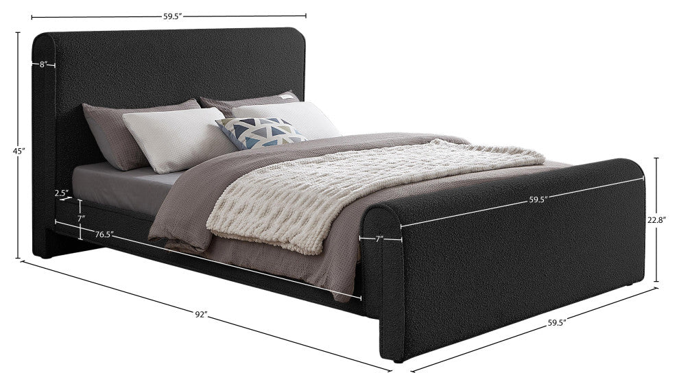 Stylus Black Boucle Fabric Full Bed, Black, Full