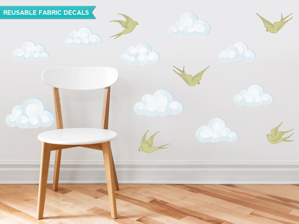Modern Cloud Wall Decal With Bird